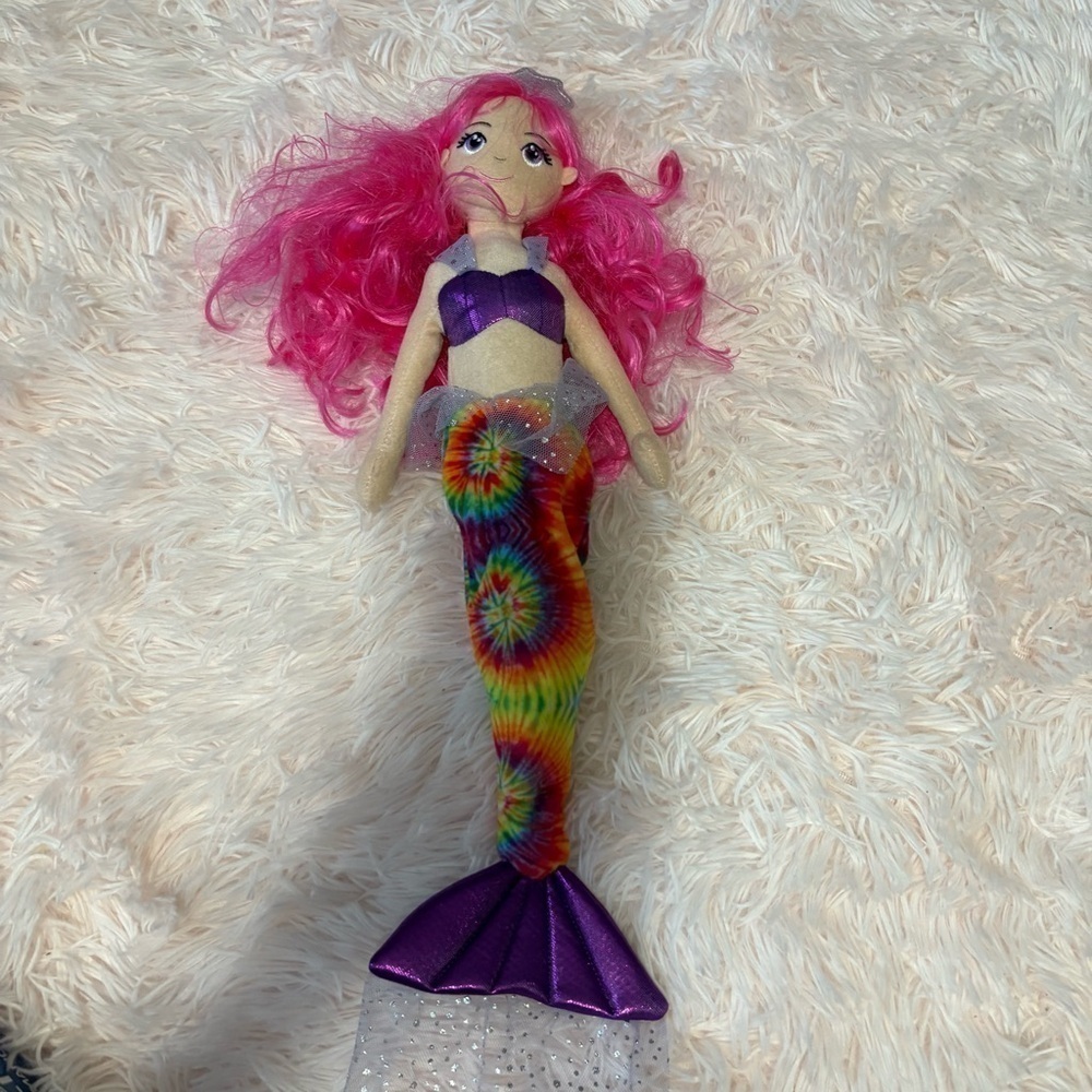 Aurora Sea Sparkle Tie Dye Colorful Mermaid Stuffed Toy Plush 18”